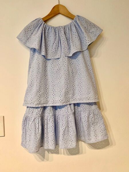 GU エンブロイダリーレースブラウス セットアップ 150cm 水色