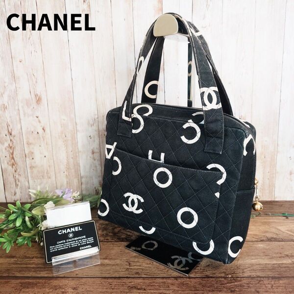 シャネル ハンドバッグ マトラッセ ココマーク ロゴ キャンバス ブラック CHANEL トートバッグ ゴールド金具