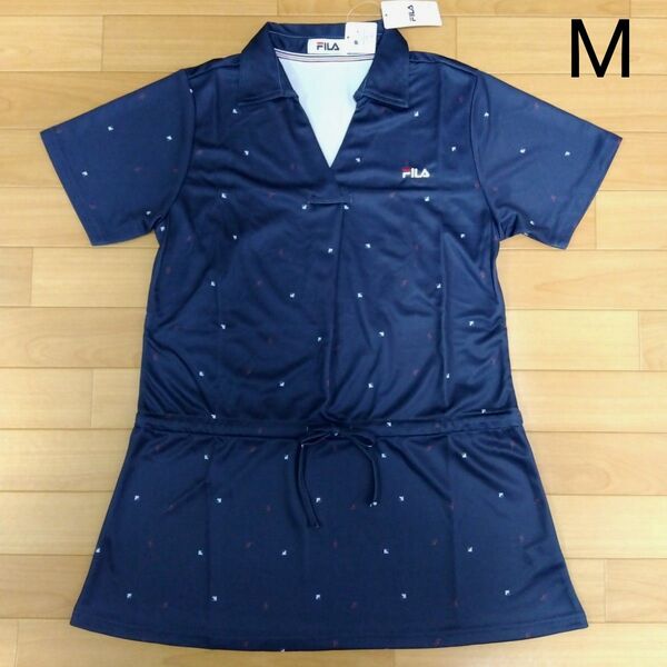M フィラ FILA 新品 レディース 半袖 チュニック ワンピース ゴルフウェア 紺 アウトドア スポーツ GOLF UV対策