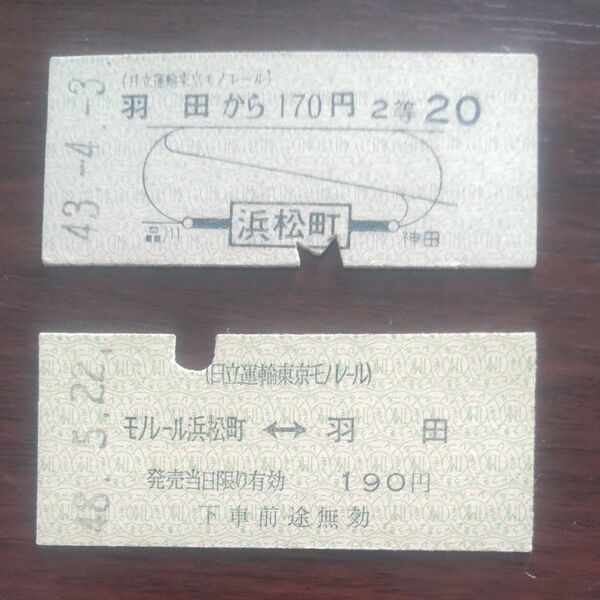 硬券、東京モノレール、2枚