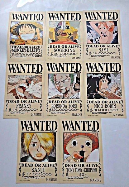 ワンピース、手配書ポスター8枚