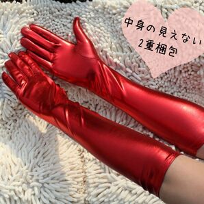 エナメル調 ショートグローブ SM女王 光沢 艶 レッド パーティー 匿名配送