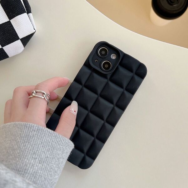 iPhone 14 ケース ブラック スクエア ポコポコ 立体 おしゃれ シンプル 韓国 大人 iPhoneケース スマホカバー
