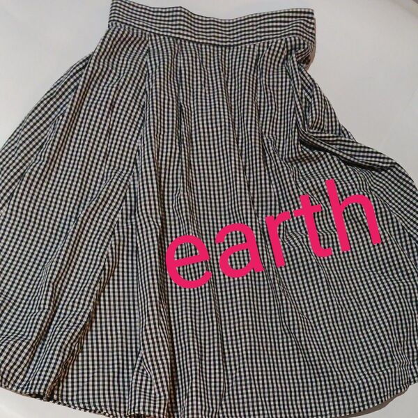スカート 白と黒のチェック earth 女性用 後ろゴム使用