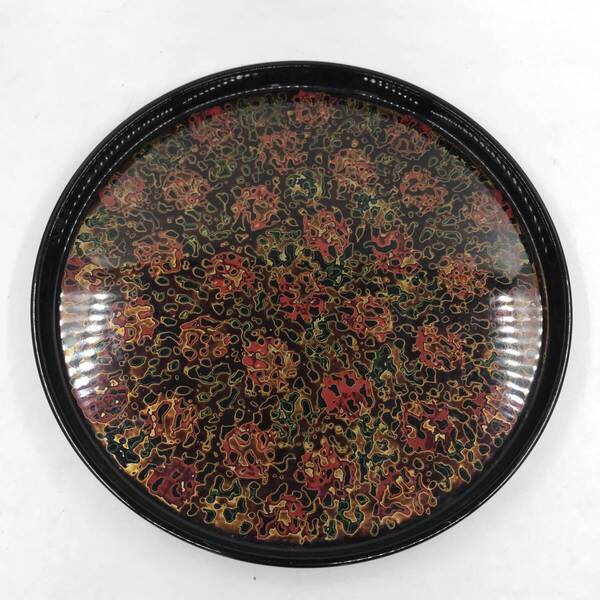 津軽塗 丸盆 約28cm お盆 漆器 伝統工芸品 トレー レトロ★K2326T4