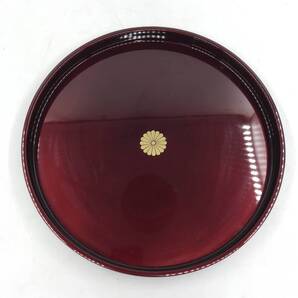 菊紋 飛騨 春慶塗 丸盆 漆工芸 お盆 約28cm 御盆 漆器 レトロ★K2329T4