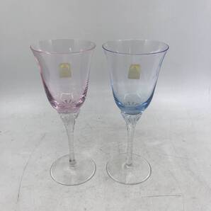 SASAKI CRYSTAL ササキクリスタル ペア ワイングラス ブルー ピンク ペアグラス★K2386N1
