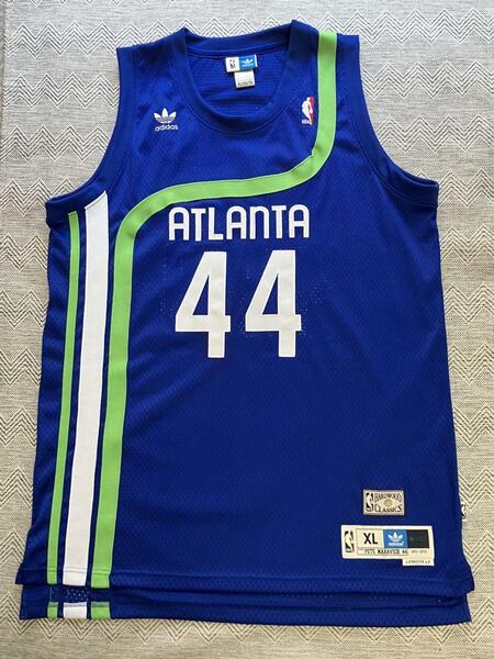 【希少】 NBA レジェンド 通称 ピストル! ピート・マラビッチ HAWKS ★adidas アディダス ユニフォーム ジャージ XL 刺繍 XL