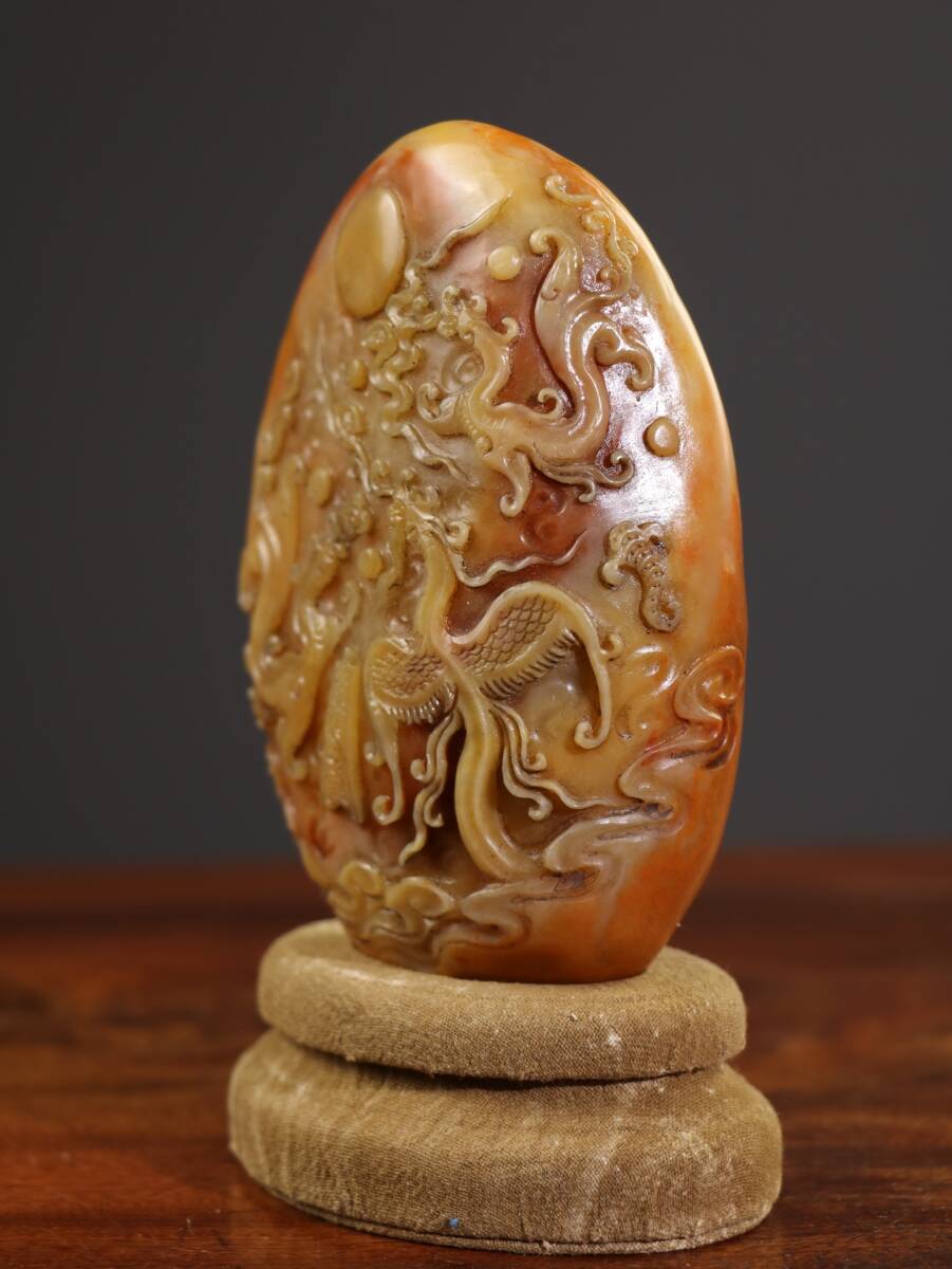 清代篆刻家 陳豫鐘 号：秋堂 寿山石 田黄石 カラス皮 彫刻 印鑑 置物 天然石 旧蔵 寿山石 田黄石精彫老閑章 天然石 手彫 篆刻 古印材 極細工