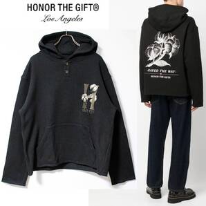 新品 HONOR THE GIFT ビッグシルエット ハーフボタン 刺繍フーディ XLサイズ K4109