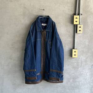 90s 90年代 00s 2000年代 WIKE&LONデニム レザー 切り替え ジャケット コート ブルゾン ビンテージ レア タグ OLD オールド ストリート古着