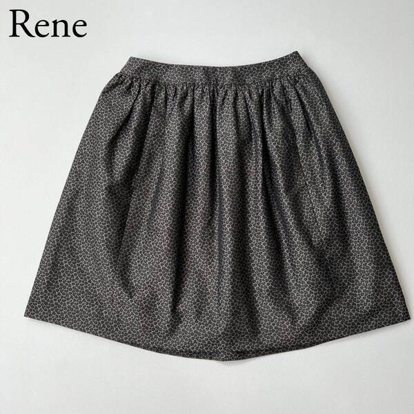美品 Rene ルネ フレアスカート 膝丈スカート レオパード アニマル柄 総柄 TISSUE社製生地使用 イタリア製生地 日本製 レディース