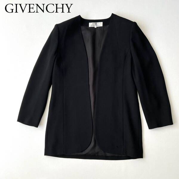 美品 GIVENCHY ジバンシー ジバンシィ ノーカラージャケット ボタンレス フォーマル アウター 日本製 レディース