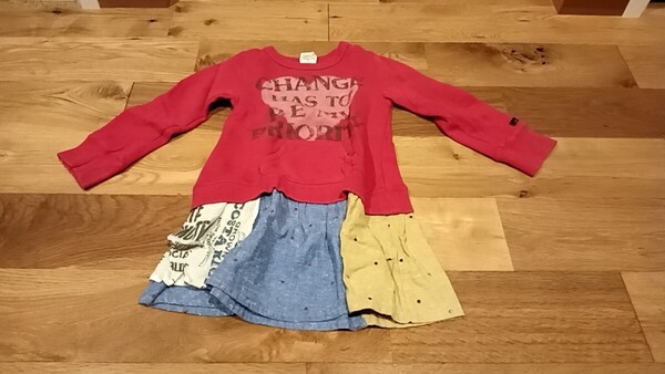F.O.KITS 100センチ ワンピース 子供服 キッズ お出かけ 洗いがえ かわいい スカートドッキング おしゃれ