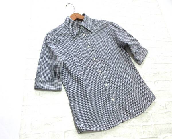 美品 送料込み J&M DAVIDSON ジェイアンドエムデヴィッドソン ネイビー ホワイト ギンガム チェック 柄 コットン ブラウス 日本製 綿100%