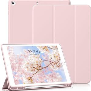 KenKe 新型 iPad ケース 10.2 インチ iPad9 / 8 / 7 カバー 軽量 シリコン 3段階折り畳み可 マグネット付 自動スリープ機能 チェリーピンク