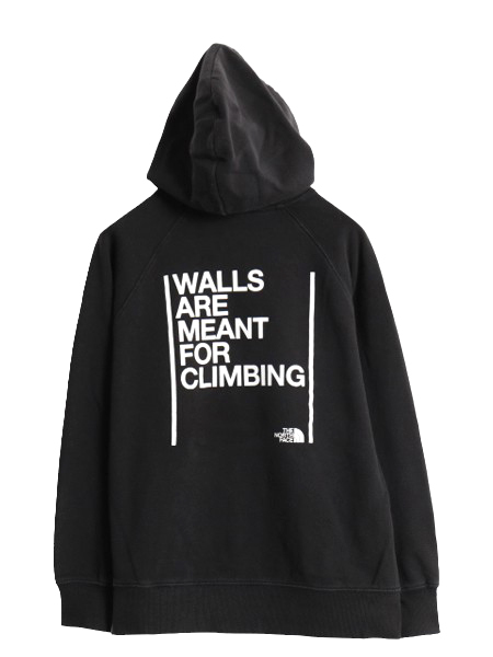 ノースフェイス 両面 プリント スウェット フード パーカー レディース М 程 古着 The North Face メッセージ トレーナー 裏起毛 ブラック