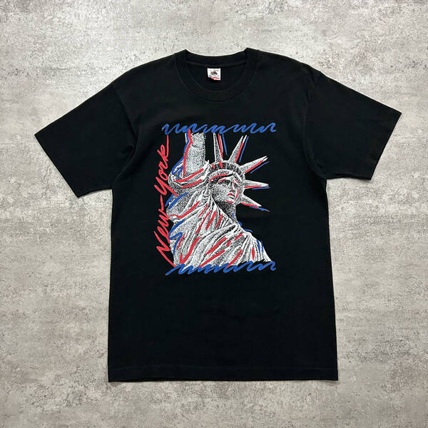 90s ニューヨーク 自由の女神 Tシャツ サイズ L アメリカ製 黒 フルーツオブザルーム