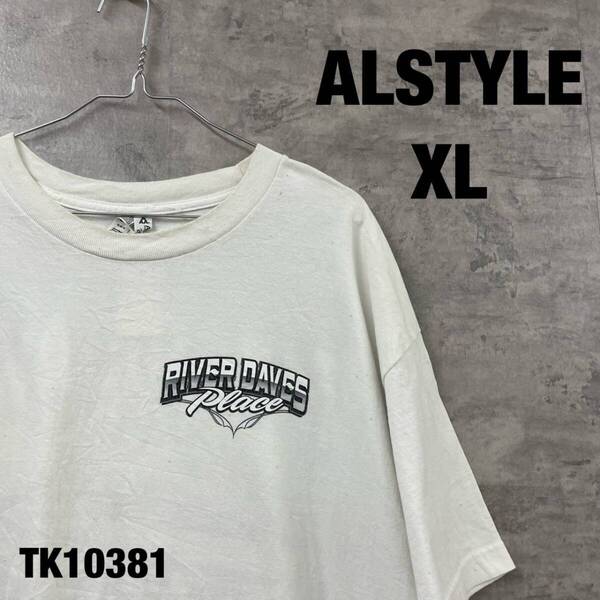 ALSTYLE アルスタイル ホワイト Tシャツ 半袖 XL メンズ コットン クルーネック River Daves Place ビッグプリント 海外輸入 古着 TK10381