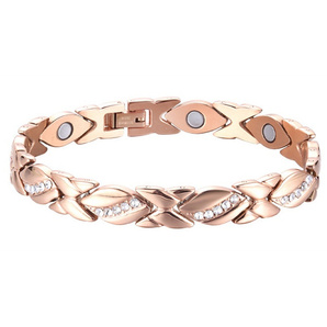 チタン鋼 ジュエリー バングル 磁気 ブレスレット エネルギー 健康 ステンレス鋼 ローズゴールド SSP078