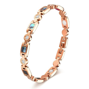 チタン鋼 ジュエリー バングル 磁気 ブレスレット エネルギー 健康 ステンレス鋼 ローズゴールド SSP167