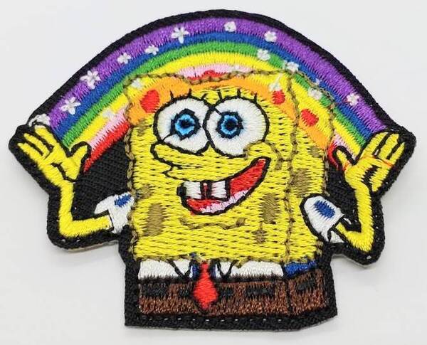 送料無料 虹 スポンジ・ボブ ワッペン アイロン パッチ 刺繍 アップリケ のり付き スマアク
