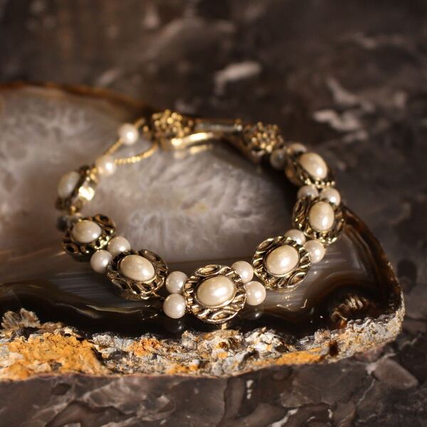 USA VINTAGE PEARL STONE DESIGN BRACELET/アメリカ古着パールストーンデザインブレスレット