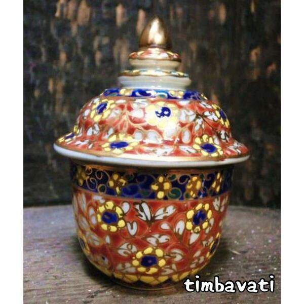 ☆新品☆【タイ】ベンジャロン焼き 蓋付き小物入れ ① * 伝統工芸 タイ王国 Thai land