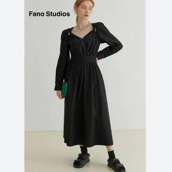 @【M】新品未使用 Fano Studios 長袖 ロング ワンピース 黒