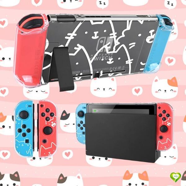 【猫と一緒!癒やしと保護を】Switchケース クリアケース ニンテンドースイッチカバー 透明スイッチカバー 耐衝撃 着脱簡単 全面保護