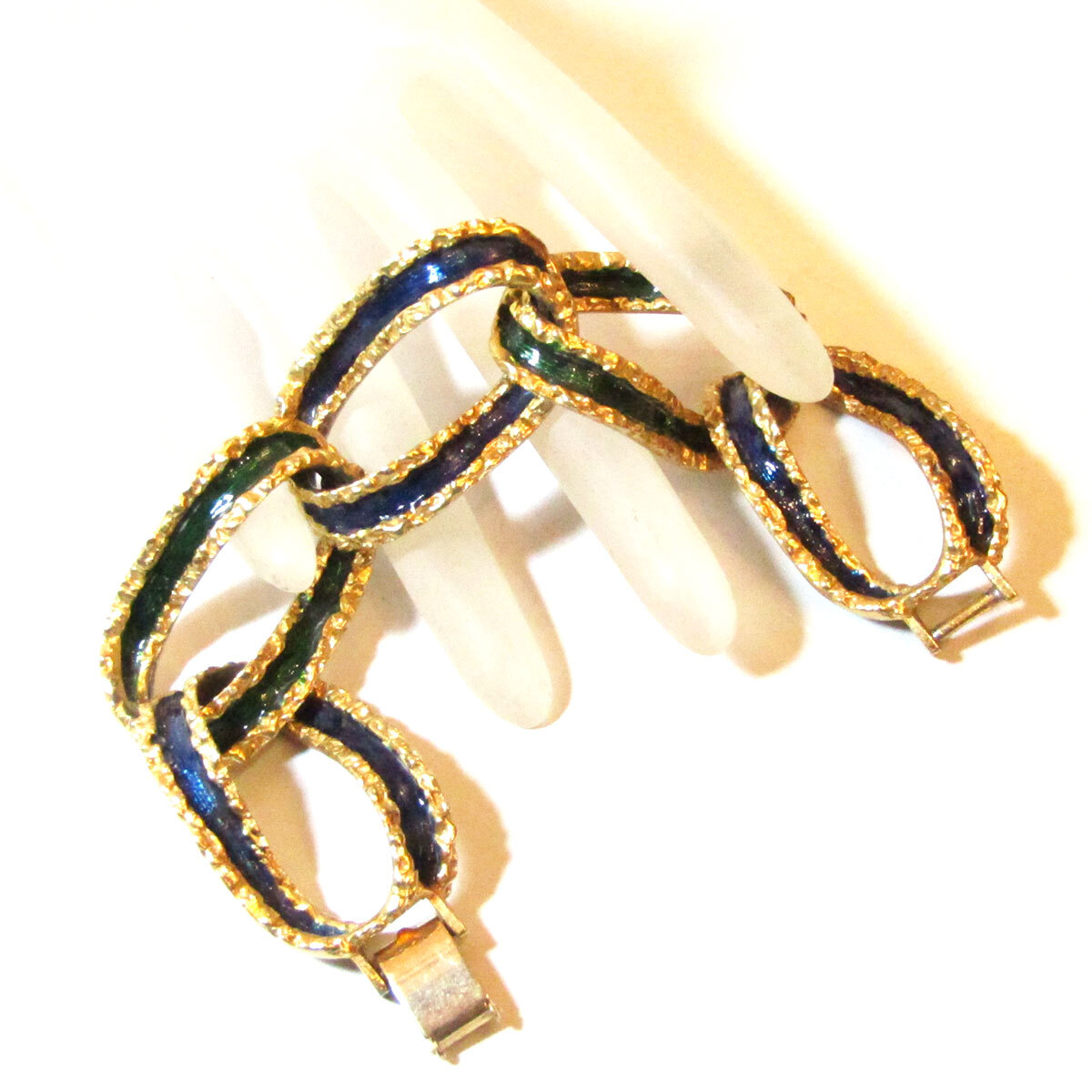★60s USA Vintage green & blue enamel chain bracelet