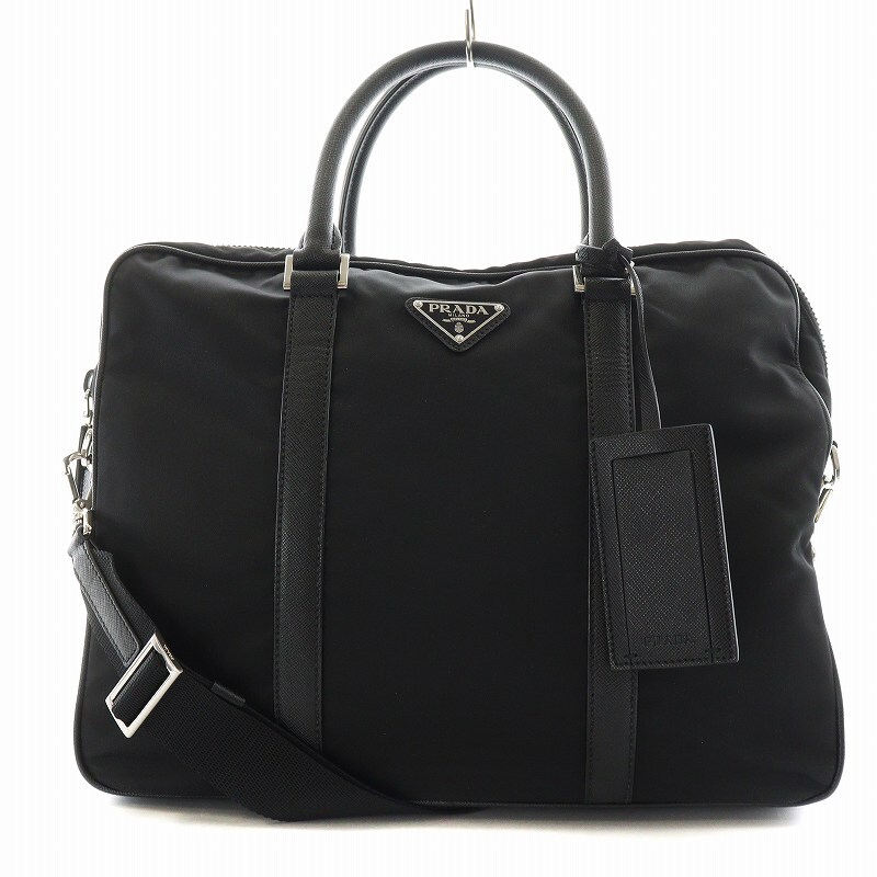 プラダ PRADA テスート サフィアーノ トライアングルロゴ ブリーフケース ビジネスバッグ ナイロン レザー 黒 2VE871