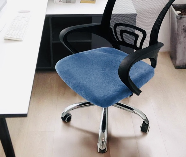 ブルー, XL(48-53cm)オフィスチェアカバー イスカバー フィット ワークチェアカバー 椅子カバー 座面のみ 洗える ベルベット素材