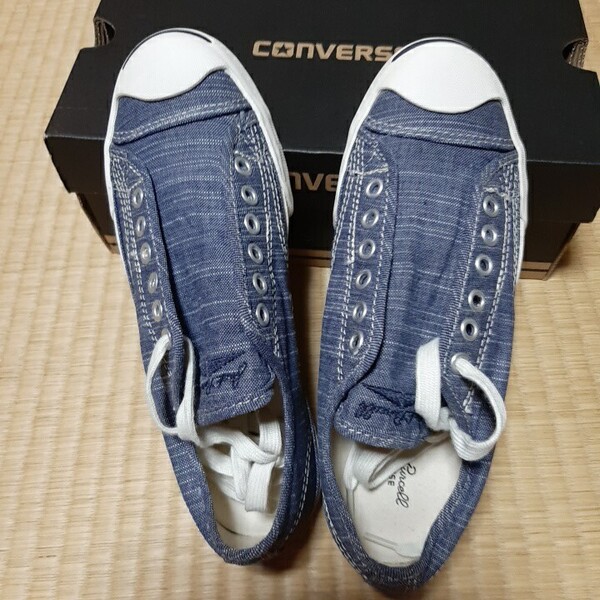コンバース★ジャックパーセル★スラブデニム生地★新品未使用自宅保管品★ men's4.5 woman6.5 23.5cm EUR37 ネイビー スニーカー 海外品