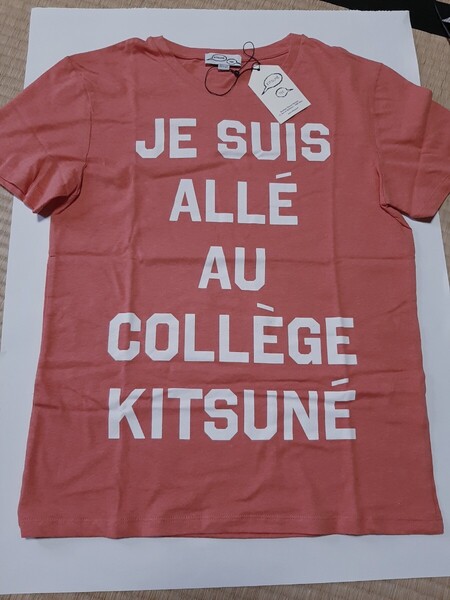メゾンキツネ★ロゴ Tシャツ★サーモンピンク白ロゴ★新品未使用自宅保管品★MAISON KITSUNE★ 半袖