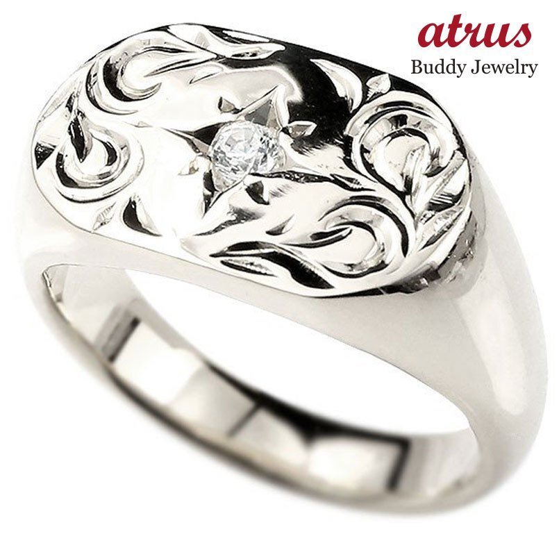 ハワイアンリング メンズ リング ダイヤモンド シルバー925 印台 指輪 幅広