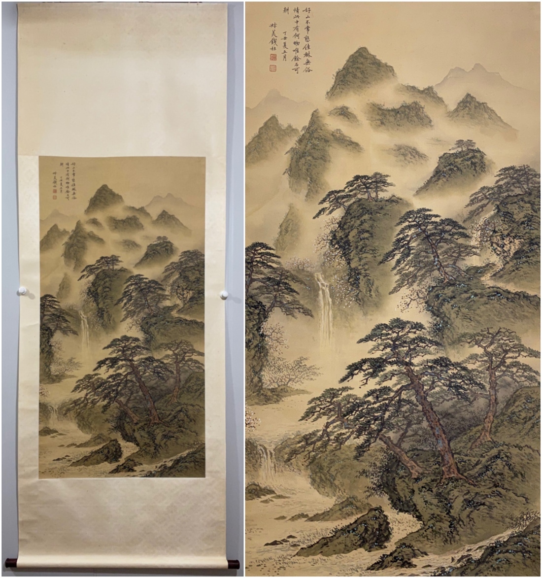 古山水 人物 手巻き画絵巻 在銘 画軸 紙本 書軸 お寺 肉筆 WWKK137 古美術 掛け軸 中国・清時代 「銭杜書」 絹本 【山水図】 立軸