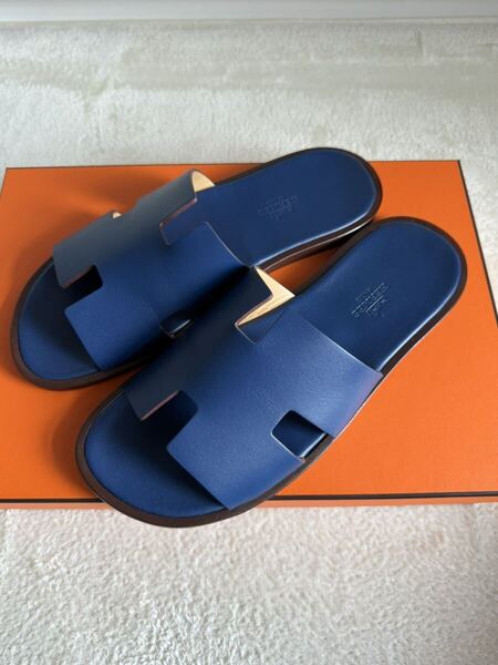 【極美品】新品同様 HERMES エルメス イズミール メンズ サンダル ネイビー 紺 40 izmir 本革サンダル 26㎝