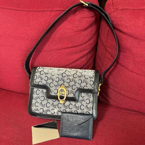 ★正規品 美品★CELINE セリーヌ バッグ Cマカダム サルキー 馬車金具 鏡、ポーチ付き ショルダーバッグ ミニバッグ