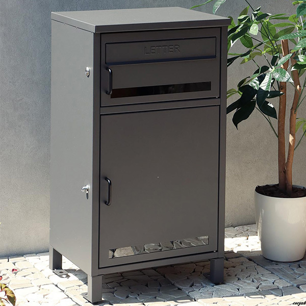 【耐久性に優れ防犯対策もばっちりな宅配ボックス付ポスト】 ダークグレー ポスト 郵便ポスト メールボックス 北欧 ハイタイプ 玄関