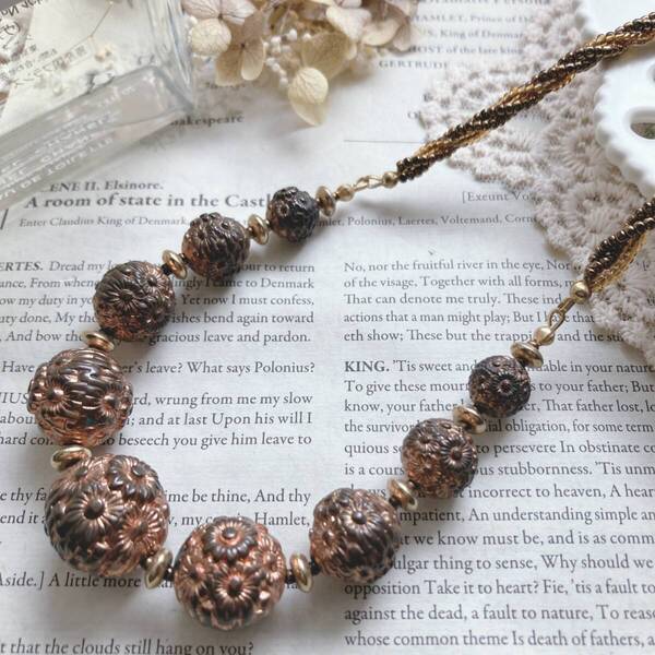 ヴィンテージネックレス ショート ブロンズカラー オリエンタル ボール グラデーション☆japan Vintage jewelry accessoriesk0818
