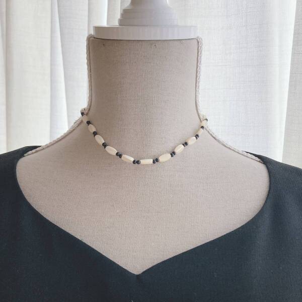 ヴィンテージネックレス ショート シェル アイボリー ブラック レトロ☆japan Vintage jewelry accessoriesk0863