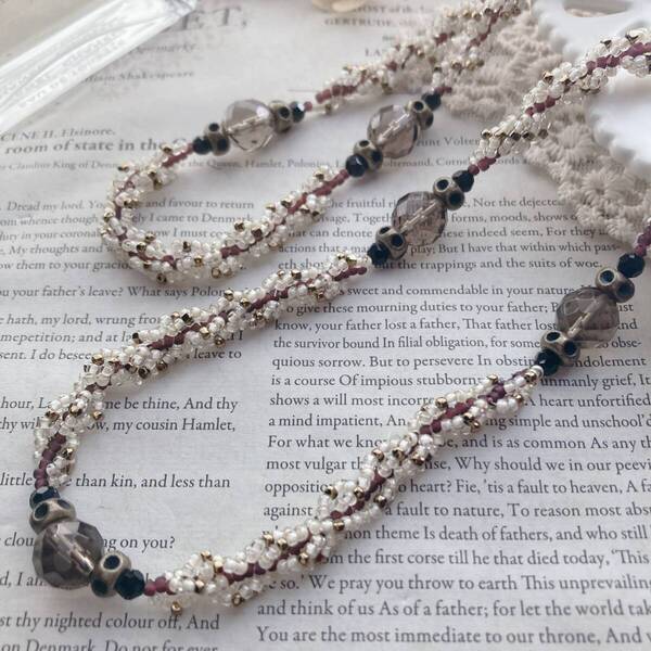 ネックレス ロング ツイスト ビーズ ロープ ねじり アンティークカラー ゴールド☆Vintage jewelry accessoriesk0868