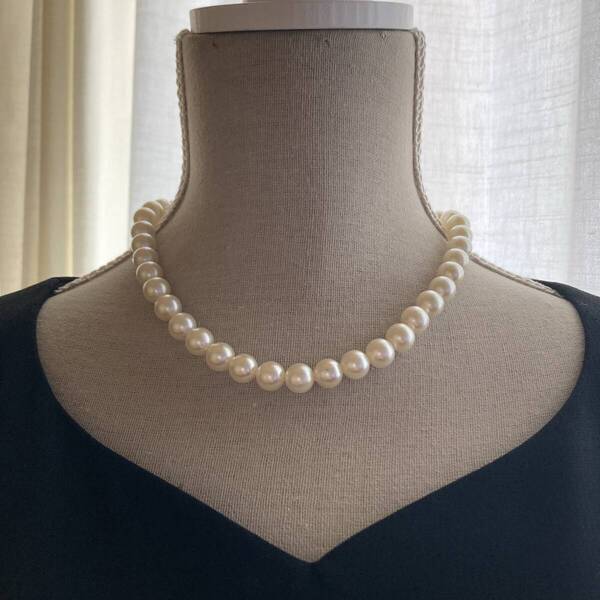 パールネックレス ショート 45cm 大玉 1cm パーティー フォーマル 軽量☆Vintage jewelry accessoriesk0875