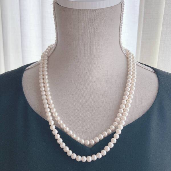 ヴィンテージパールネックレス ダブル フォーマル パーティー ☆Vintage jewelry accessoriesk0898