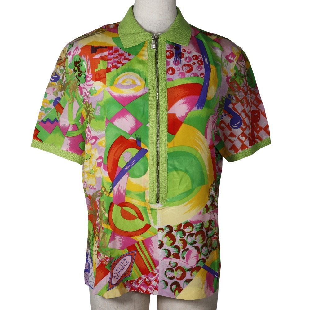 VERSACE ジャンニ・ヴェルサーチ ポロシャツ シルク 黄緑 レディース【W