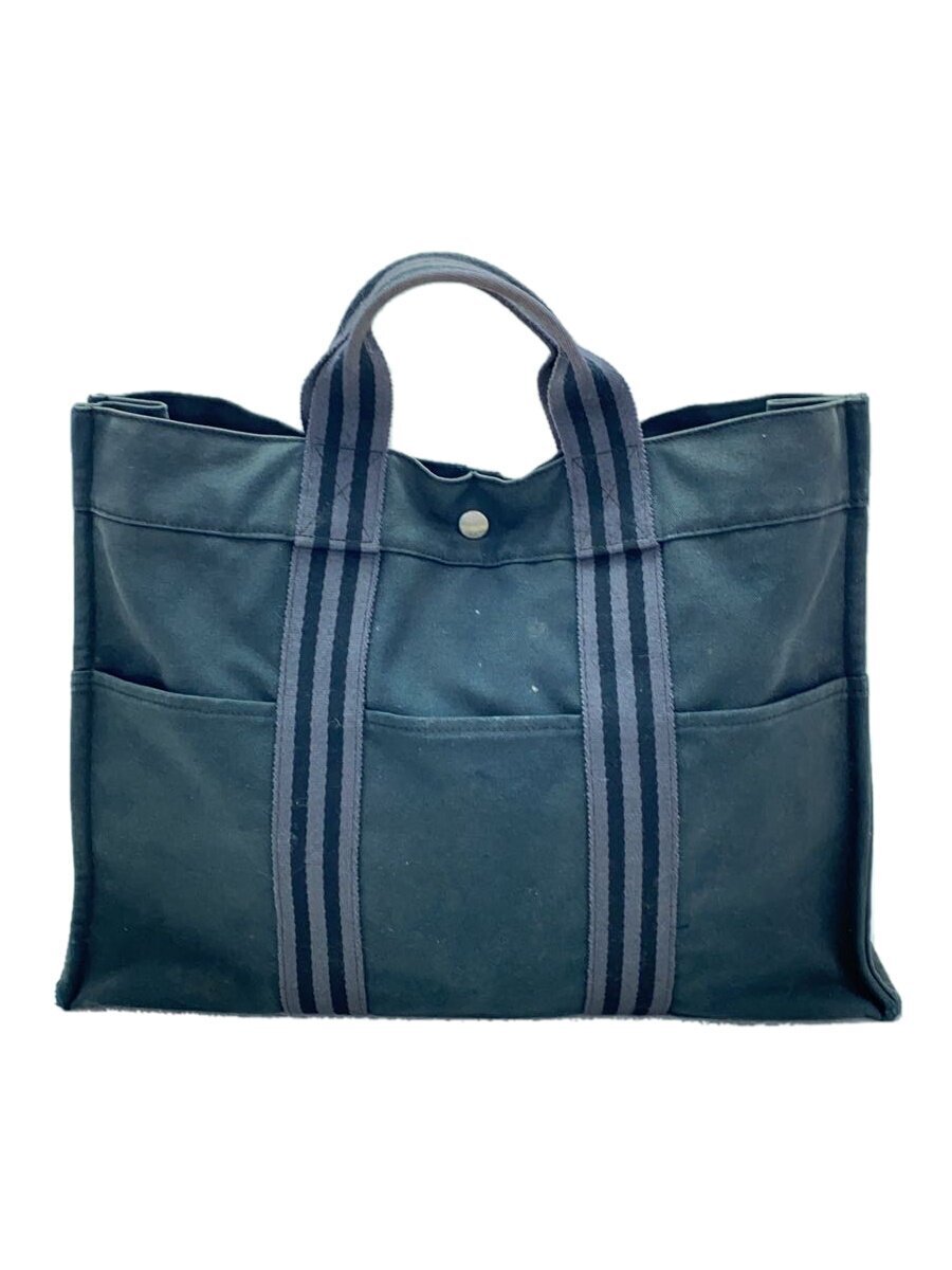 HERMES◆エールライン/トートバッグ/キャンバス/GRY/無地