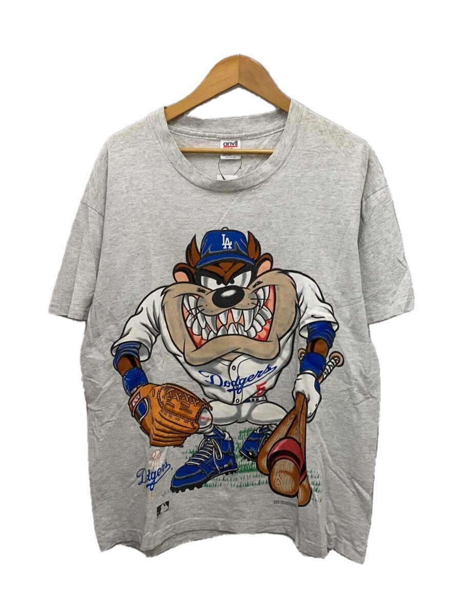 ANVIL◆LooneyTunes×MLB/Tazmanian Devil/Dodgers/Tシャツ/XL/コットン/GRY