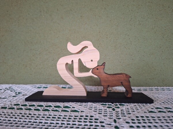 木工アート Woman&French Bulldog
