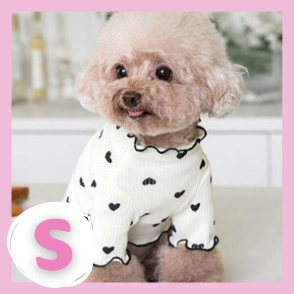 ドッグウェア 犬服 犬 小型犬 ハート かわいい フリル 袖口 S ホワイト